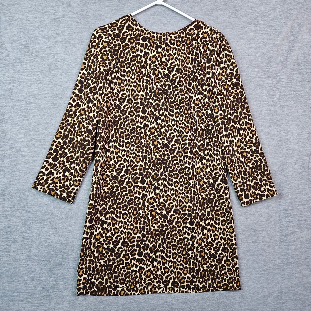 J.Crew Leopard Print Shift Dress Brown Black 3/4 Sleeve Size 4
